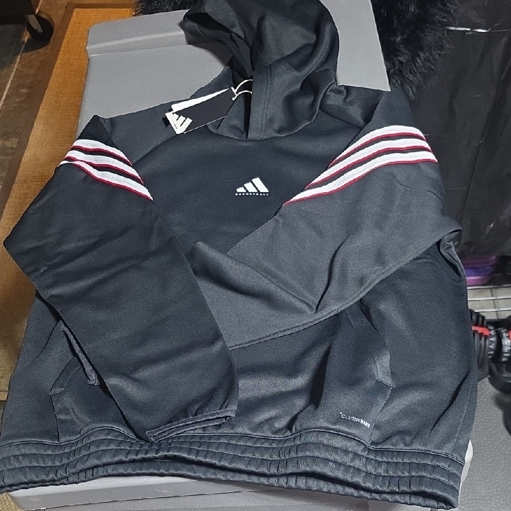 Adidas Black Hoodie with White and Red Accents